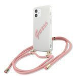 Pouzdro GUESS Apple iPhone 12 Mini Script Vintage GUHCP12SCRTVSPI Růžový pevný kufřík