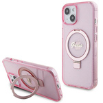 Etui Guess GUHMP15SHRSGSP iPhone 15 6.1" różowy/pink hardcase Ring Stand Script Glitter MagSafe Case