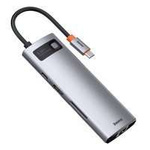 [RETURNED ITEM] Baseus Metal Gleam 8v1 multifunkční HUB USB Typ C - USB Typ C Napájení 100 W / HDMI 4K 30 Hz / Čtečka karet SD a microSD / 3x USB 3.2 Gen 1 / RJ45 1 Gbps šedá (CAHUB-CV0G)