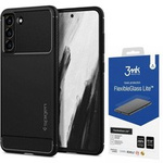 Pouzdro Galaxy S21 Fe Rugged Armor MATTE Black Case + 3MK SPIGEN Sklo Lite