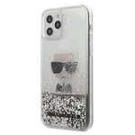 Pouzdro KARL LAGERFELD Apple iPhone 12 Mini Iconik Liquid Glitter KLHCP12SGLIKSL Stříbrné pevné pouzdro