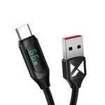 Wozinsky WUACC1 USB A - USB C kabel s displejem 66W 6A 1m - černý