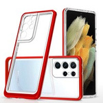 Průhledný gelový kryt 3v1 pouzdro pro Samsung Galaxy S21 Ultra 5G s rámečkem červený