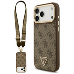 Etui Guess 4G Triangle Logo & Big Strap Metal Buttons MagSafe do iPhone 17 Pro Max brązowy