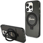 Etui Guess GUHMP15XHRSGSK iPhone 15 Pro Max 6.7" czarny/black hardcase Ring Stand Script Glitter MagSafe Case