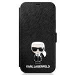 Pouzdro KARL LAGERFELD Apple iPhone 12 Mini 5.4 Book Saffiano Ikonik Metal KLFLBKP12SIKMSBK Black Case