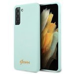 Pouzdro GUESS Samsung Galaxy S21 Plus Silicone Script Metal Logo GUHCS21MLSLMGLB Blue Hardcase