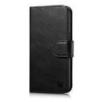 iCarer Oil Wax Wallet Case Pouzdro 2v1 Kožený flipový kryt na iPhone 14 Anti-RFID černý (WMI14220721-BK)