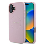 Etui Guess iPhone 16 Plus różowy/pink MagSafe PU Grained Gold Ring