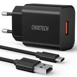 [RETURNED ITEM] Rychlonabíječka Choetech Quick Charge 3.0 18W 3A + USB kabel - USB Typ C 1m černý (Q5003)