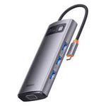 Baseus Metal Gleam Series HUB 7 v 1 dokovací stanice USB typu C – 1 x HDMI / 1 x VGA / 3 x USB 3.2 Gen. 1/1 x napájení / 1 x RJ-45 Ethernet Grey (WKWG040013)