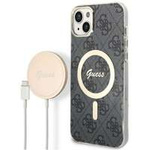 Sada Pouzdro Guess Case+ nabíječka iPhone 14 Plus 6,7" černá/černá hard case 4G Print MagSafe