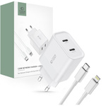 TECH-PROTECT C20W 2-PORTOVÁ SÍŤOVÁ NABÍJEČKA PD20W + LIGHTNING KABEL BÍLÁ