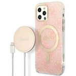 Sada Pouzdro Guess Case+ nabíječka iPhone 12/12 Pro pink/pink hard case 4G Print MagSafe