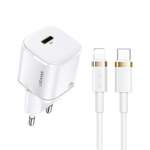 Nabíječka USAMS 1xUSB-C T36 Mini 20W + Kabel USB-C Apple Rychlé nabíjení Lightning PD3.0 Bílá barva