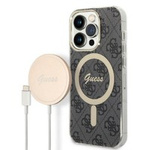 Sada Pouzdro Guess Case+ nabíječka iPhone 14 Pro 6,1" černá/černá hard case 4G Tisk MagSafe