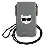 Karl Lagerfeld Kabelka KLHCP12LOPHCHG 6,7" šedá/šedá tvrdácase Saffiano Ikonik Choupette Head