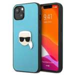 Pouzdro KARL LAGERFELD Apple iPhone 13 Mini kožené Ikonik Karl`s Head Metal Blue Hardcase