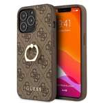 Pouzdro GUESS Apple iPhone 13 13 Pro 4G s prstencovým stojánkem Hnědé pevné pouzdro