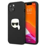 Pouzdro KARL LAGERFELD Apple iPhone 13 Mini kožené Ikonik Karl`s Head kovový černý pevný obal