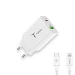 NABÍJECÍ SÍŤ T-PHOX RYCHLÉ USB-C 20W / USB 18W PD QC + Kabel LIGHTNING 1M BÍLÁ / BÍLÁ