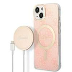 Sada Pouzdro Guess Case+ nabíječka iPhone 14 Plus 6,7" růžová/růžová hard case 4G Print MagSafe