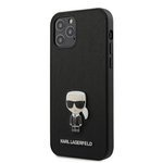 Karl Lagerfeld Apple iPhone 12 12 Pro Saffiano Ikonik Metal Black Case