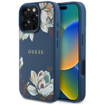 Etui Guess Grained Printed Flower Pattern MagSafe do iPhone 16 Pro niebieski