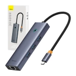 Hub 4w1 Baseus  UltraJoy USB-C do 3x USB 3.0 + RJ45 (szary)