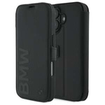 Cover BMW iPhone 16 libro nero/nerocase Signature marchio in pelle