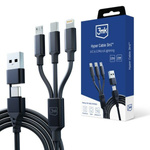 3MK Hyper Cable 3w1 USB-A/USB-C - USB-C/Micro/Lightning 1.5m Czarny/Black Kabel