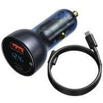 Baseus USB / USB Type C nabíječka do auta 65 W 5 A SCP Quick Charge 4.0+ Power Delivery 3.0 LCD obrazovka + USB Type C - USB Type C kabel šedý (TZCCKX-0G)