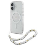 Etui Guess iPhone 16 Plus 6.7" przeźroczysty/transparent hardcase IML Glitter With Pearl Strap MagSafe