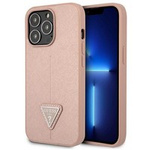 Pouzdro GUESS Apple iPhone 13 13 Pro Saffiano Triangle Logo Pink Hardcase