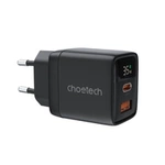 Choetech PD6052 USB-C USB-A PD 35W GaN nástěnná nabíječka s displejem - černá