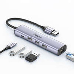 Multifunkční adaptér Ugreen HUB USB 3.0 - 3 x USB / Ethernet RJ-45 / USB Type C PD Grey (CM475)