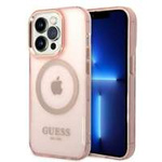 Guess GUHMP14LHTCMP iPhone 14 Pro 6,1" růžový/růžový hard case Zlatý obrys průsvitný MagSafe