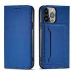 Magnet Card Case pro iPhone 13 Pro kryt peněženky stojánek na karty modrý