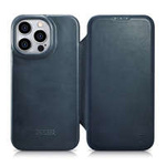 Kožené pouzdro iCarer CE Oil Wax Premium Leather Folio Case pro iPhone 14 Pro Max Flip Magnetic MagSafe Blue (AKI14220708-BU)