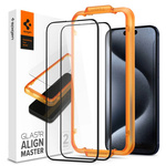 Tempered Glass Spigen Alm Glass Fc 2-pack iPhone 15 Pro Black