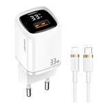 Nabíjení v síti USAMS. 1xUSB-C+1xUSB T46 33W PD3.0 +QC3.0 Fast Charging +kabel U63 USB-C/Lightning white/white