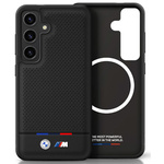 Cover BMW Leather Tricolor Stripe MagSafe per Samsung Galaxy S25 nero