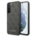 Pouzdro GUESS Samsung Galaxy S22 4G kovové zlaté logo šedé pevné pouzdro