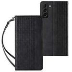 Magnet Strap Case Case pro Samsung Galaxy S22 Ultra Pouch Wallet + Mini Lanyard Pendant Black