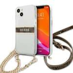 Pouzdro Apple iPhone 13 Mini 4G hnědý řemínek zlatý řetízek průhledný pevný obal