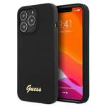 Pouzdro GUESS Apple iPhone 13 Pro Max Silicone Script Gold Logo Black Hardcase