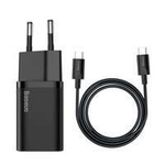 Baseus Super Si Schnellladegerät 1C 25W EU Sets Schwarz + Mini Schwarz Kabel Typ-C auf Typ-C 3A 1m (TZCCSUP-L01)