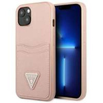 Hülle GUESS Apple iPhone 13 Saffiano Dreieck Logo Kartenslot Rosa Hartcase