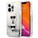 Hülle KARL LAGERFELD Apple iPhone 13 13 Pro Liquid Glitter Karl&amp;Choupette Head Silber Hardcase