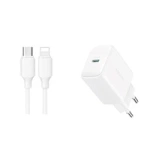 Joyroom JR-TCF20 USB-C PD 20W Netzwerkladegerät - Weiß + USB-C / Lightning -Kabel 1 m
